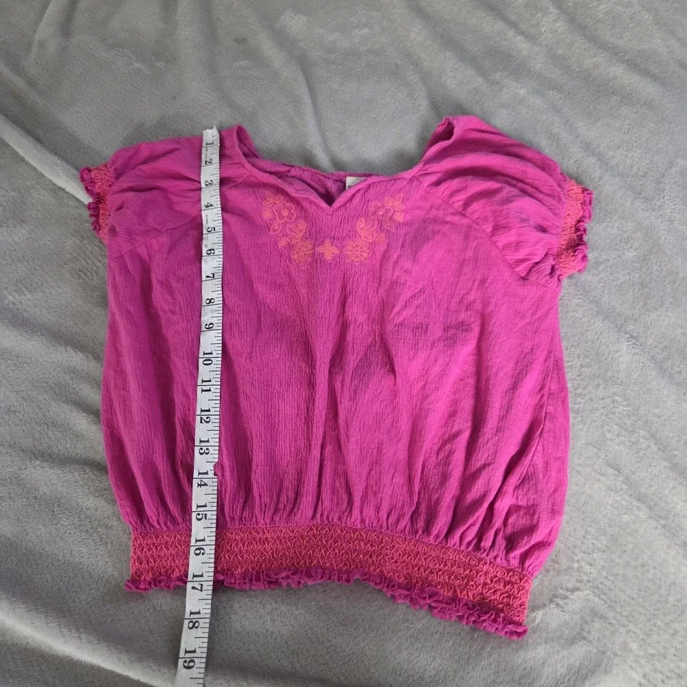 Old Navy Blouse Girls 8 Pink Embroidered Scoop Neck Elastic Hem Short Sleeve Top